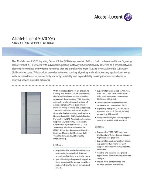 Alcatel-Lucent 5070 SSG Manual pdf